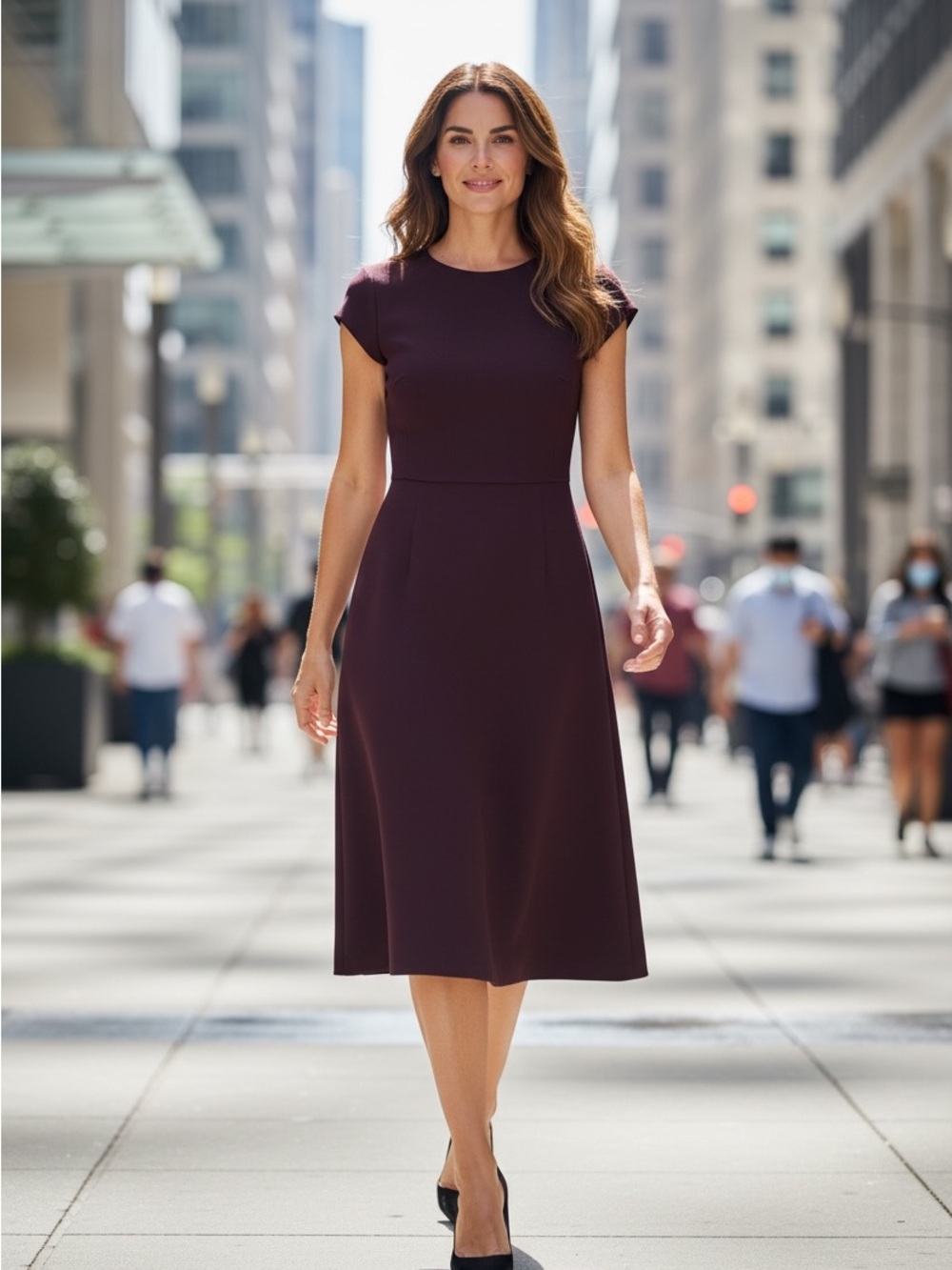 Ann Taylor Cap-Sleeve Midi Dress in Plum
